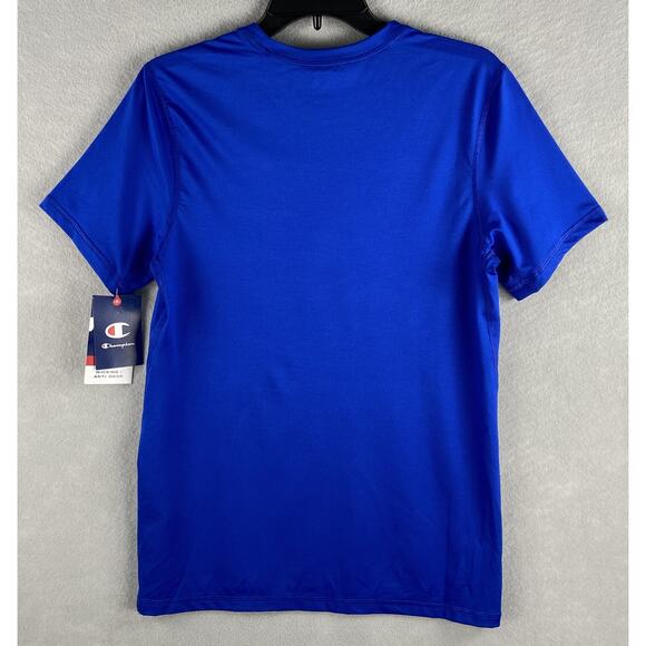 Champion Men's Small Logo Print T-Shirt Mesh Crew Neck Short Sleeve Blue NEW - Picture 6 of 10